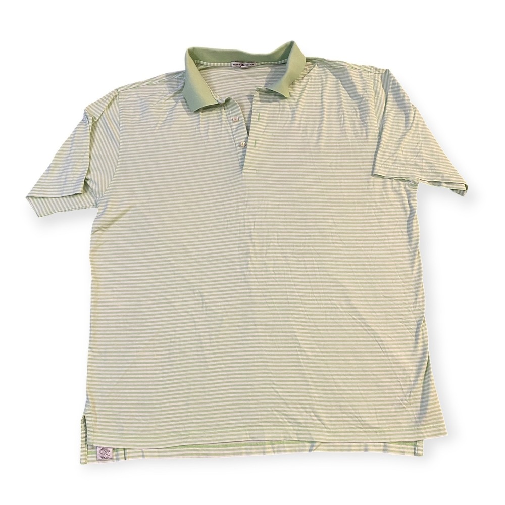 Peter Millar Performance Polo Men's XXL Green White Striped Cotton Golf Shirt